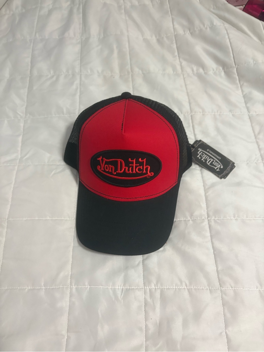 Von Dutch Black Trucker Hat with Red Snapback